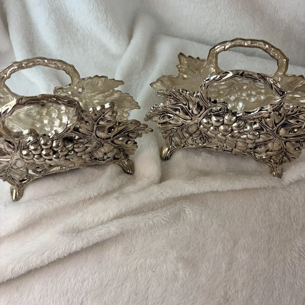 Vtg 90s Studio Silversmiths Antique Finish Grape Napkin Holder Original Box Pair